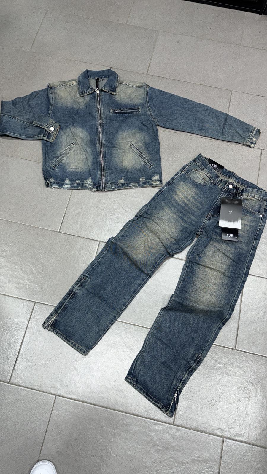 cordinato di jeans blu sabbiato