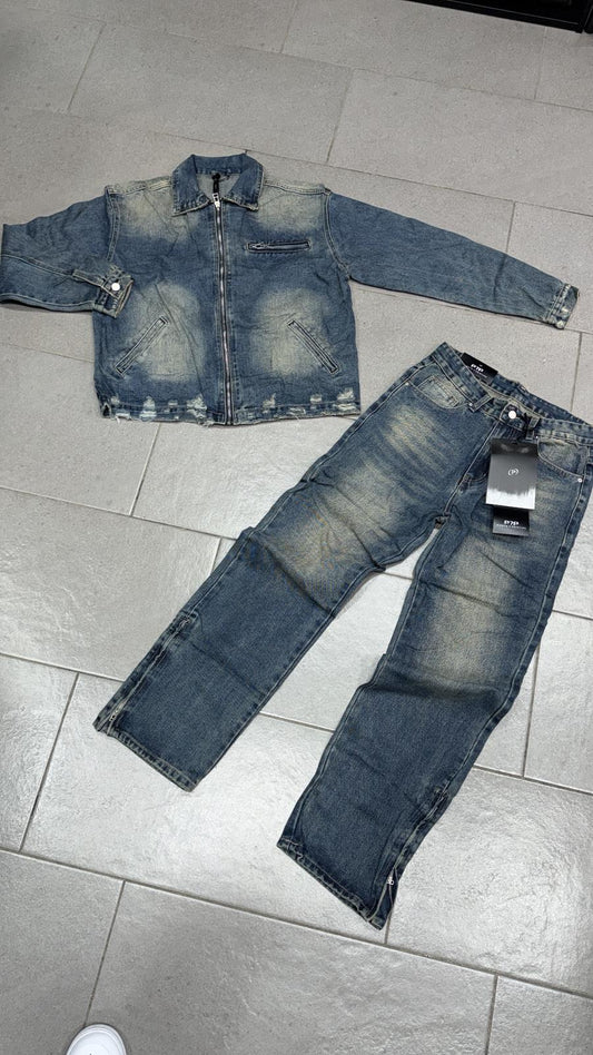 cordinato di jeans blu sabbiato