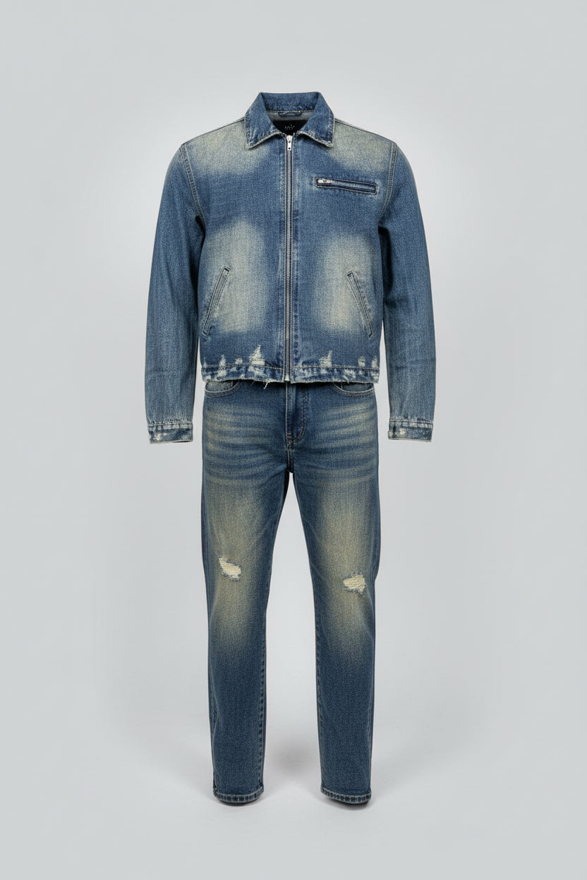 cordinato di jeans blu sabbiato