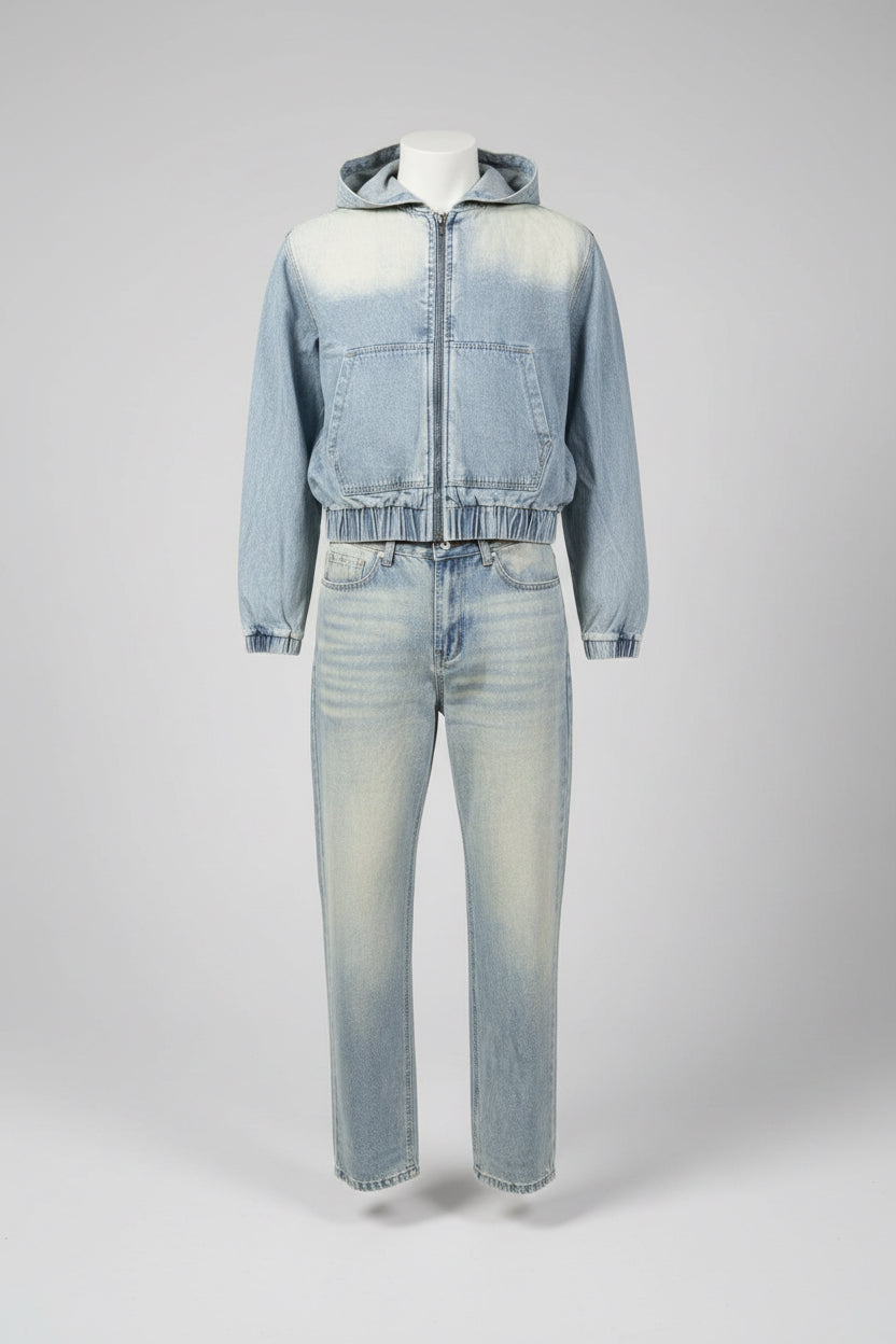 cordinato di jeans azzurro sabbiato