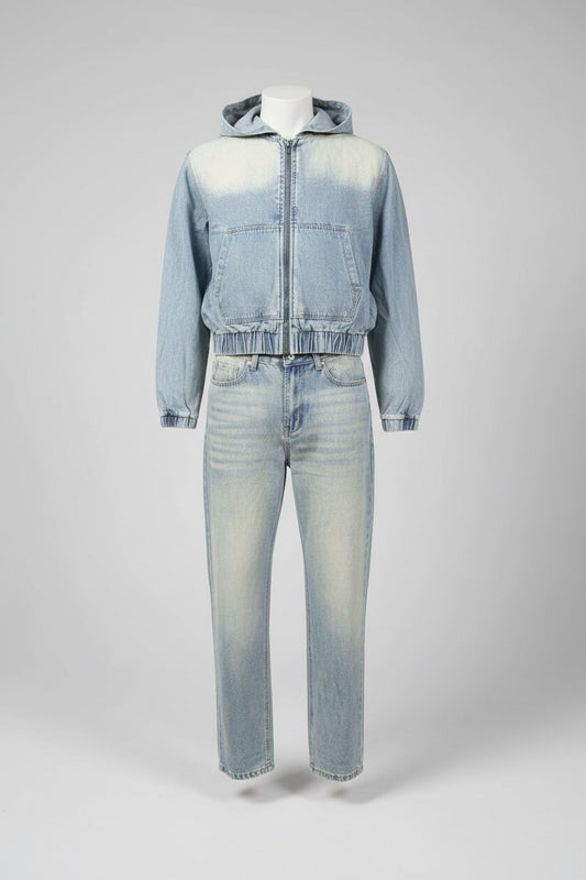 cordinato di jeans azzurro sabbiato