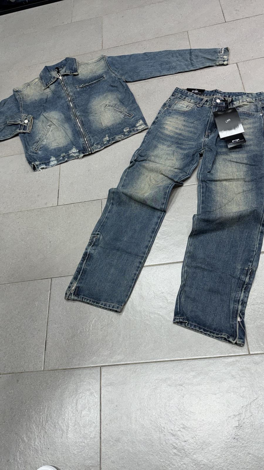 cordinato di jeans blu sabbiato