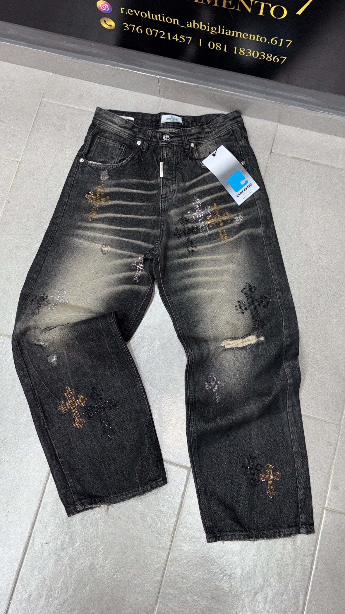 Jeans Cianotic stile chrome hearts